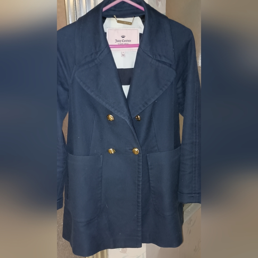 Juicy Couture Navy Double-Breasted Women's Coat Size Small Womens